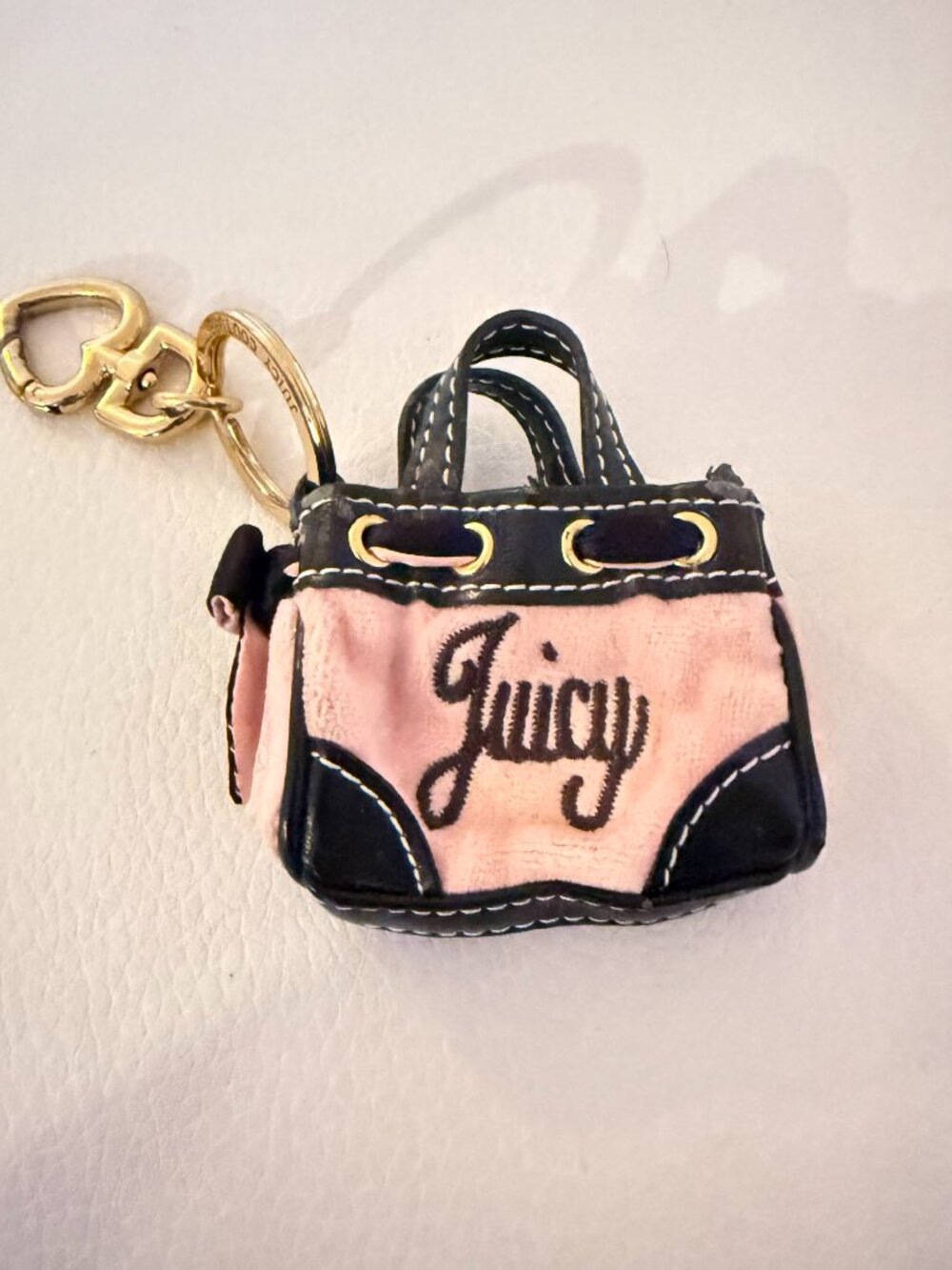Y2K JUICY COUTURE PINK & BROWN VELOUR MINI HANDBAG KEYCHAIN BAG CHARM